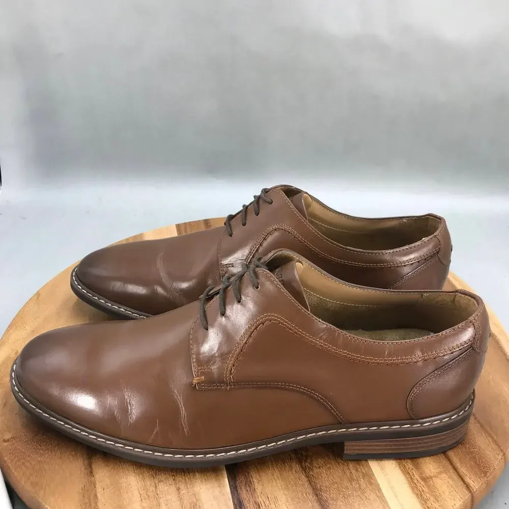 Nunn Bush Hayden Plain‎ Toe Oxford Dress Shoes Mens 12 M Brown Leather Lace Up